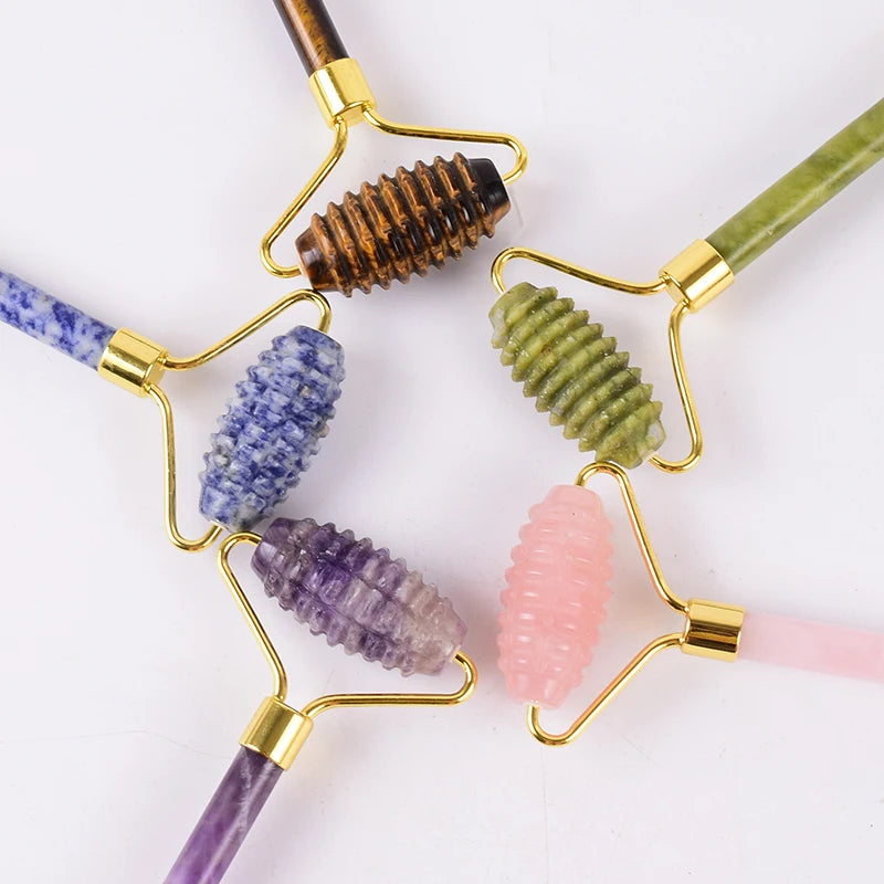 Acupuncture Massager Sawtooth Jade Roller Face Care Massage Tool Natural Rose Quartz Stone Gua Sha Health Neck Relax