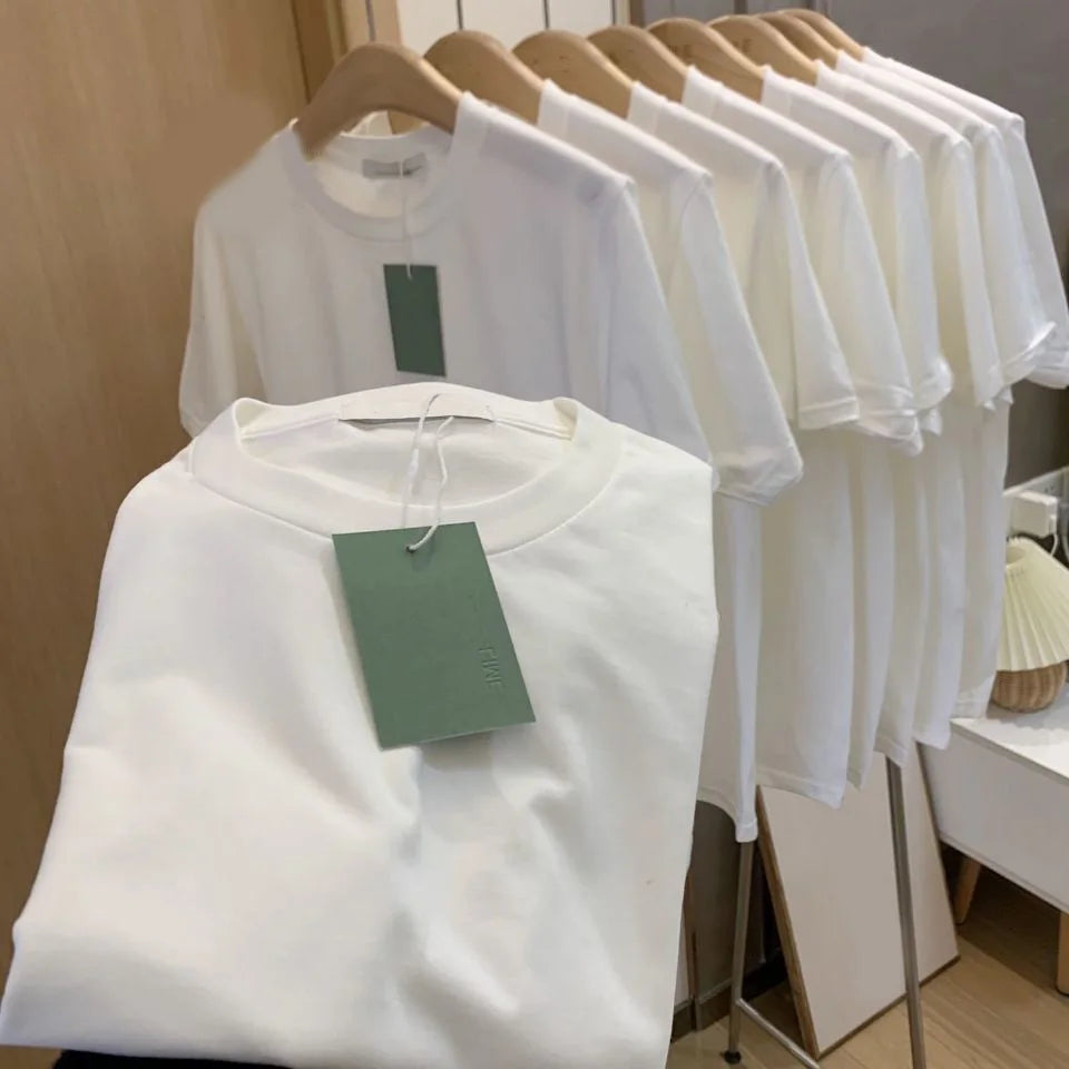 Summer 100% Cotton Regular-Fit Women Crew Neck Basic White T-Shirts