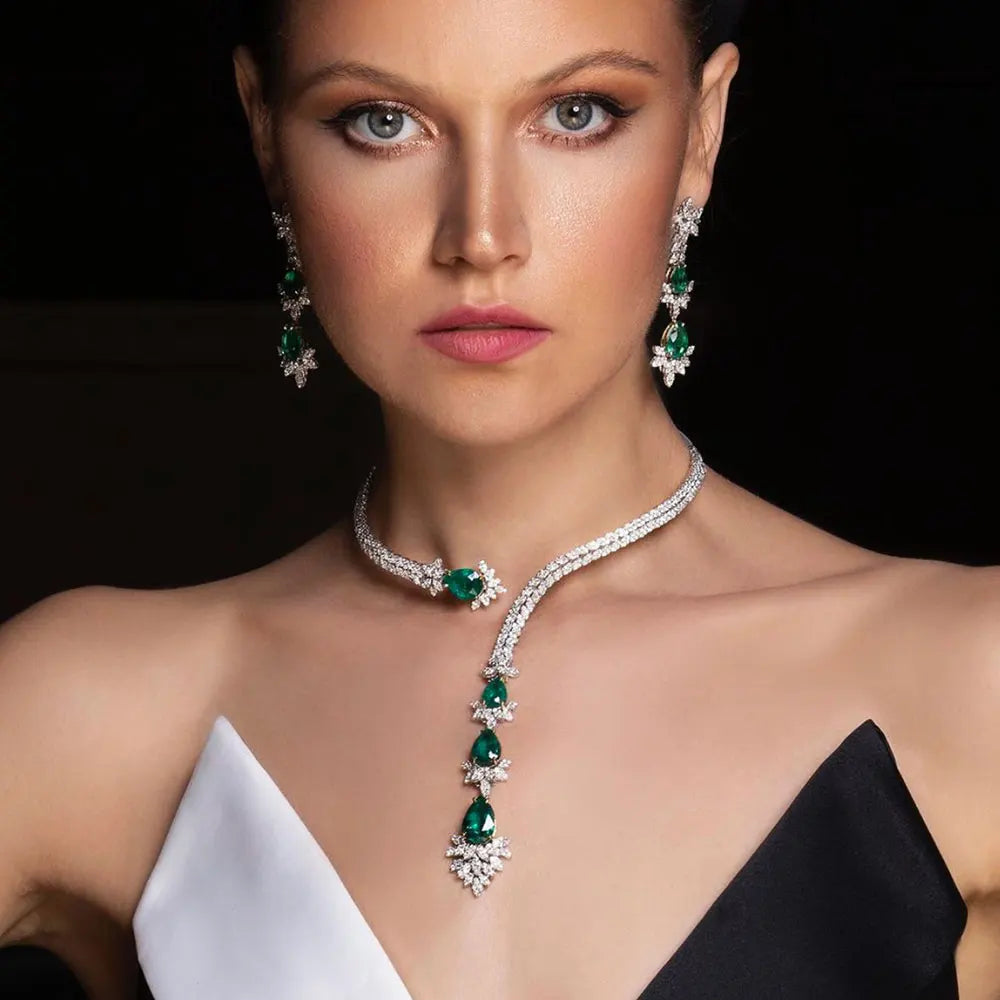 4PCS Green CZ Luxury African Dubia Jewelry Set