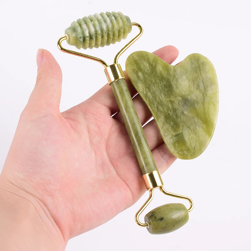Acupuncture Massager Sawtooth Jade Roller Face Care Massage Tool Natural Rose Quartz Stone Gua Sha Health Neck Relax