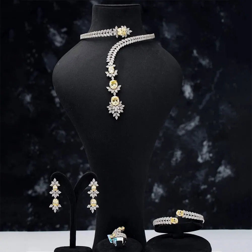 4PCS Green CZ Luxury African Dubia Jewelry Set