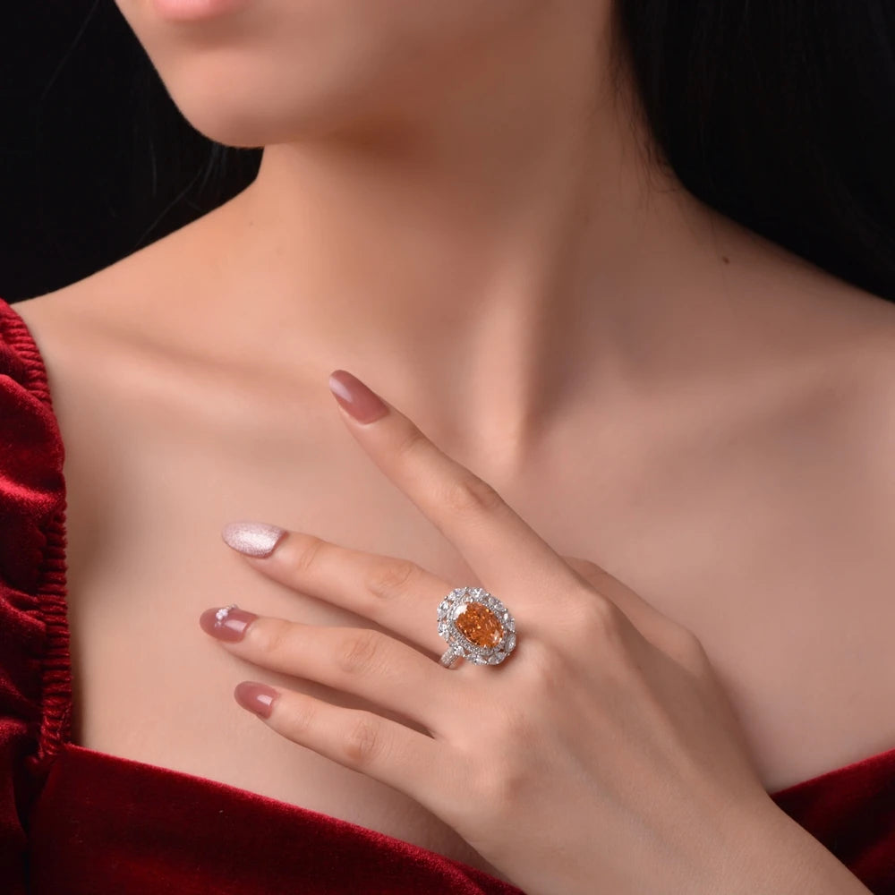 Radiant Cut 9*13MM Orange Gem Moissanite Ring 925 Sterling Silver Fine Jewelry