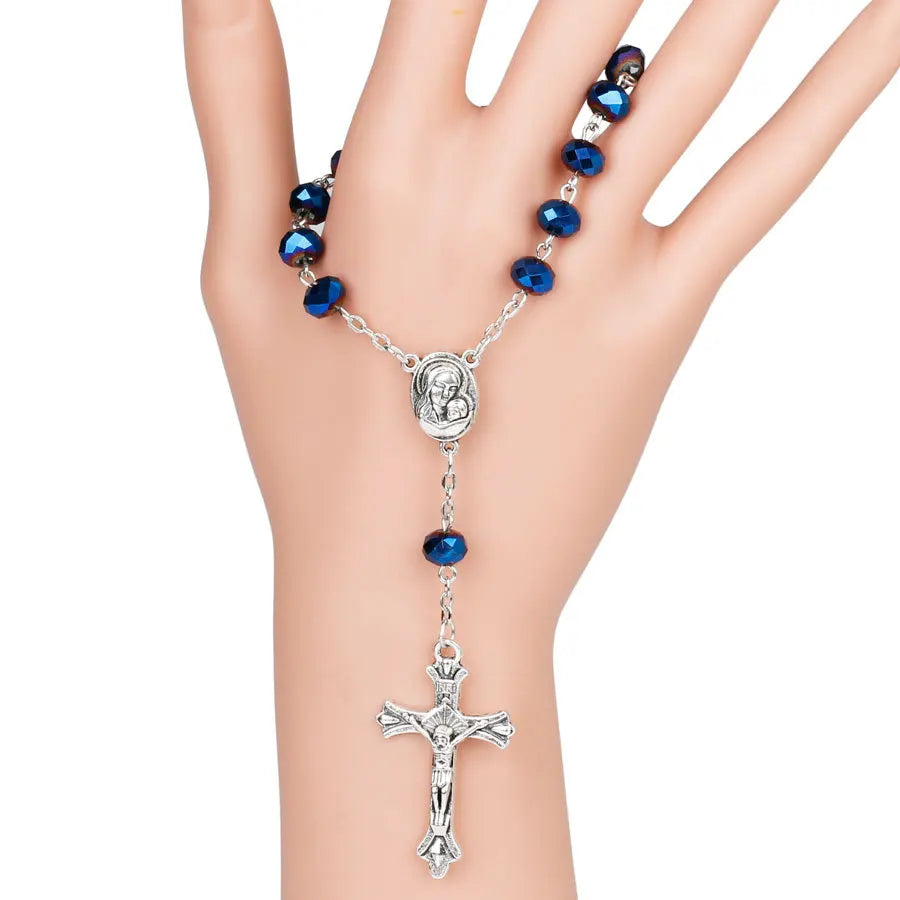Catholic Prayer Long Chain Rosaries Jewelry for Men Women Stainless Steel Cross Pendant Necklaces