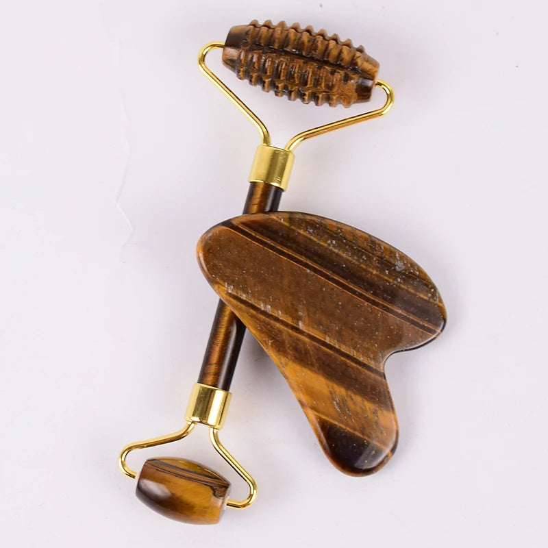 Acupuncture Massager Sawtooth Jade Roller Face Care Massage Tool Natural Rose Quartz Stone Gua Sha Health Neck Relax