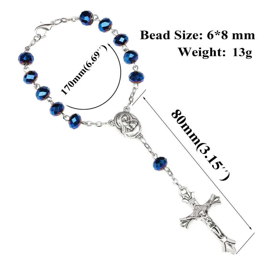 Catholic Prayer Long Chain Rosaries Jewelry for Men Women Stainless Steel Cross Pendant Necklaces