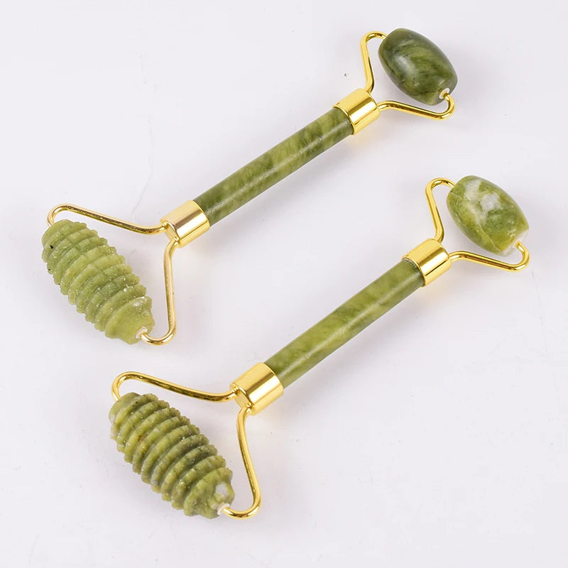 Acupuncture Massager Sawtooth Jade Roller Face Care Massage Tool Natural Rose Quartz Stone Gua Sha Health Neck Relax