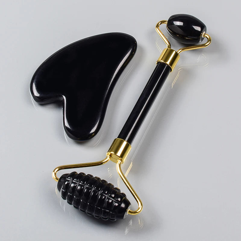 Acupuncture Massager Sawtooth Jade Roller Face Care Massage Tool Natural Rose Quartz Stone Gua Sha Health Neck Relax