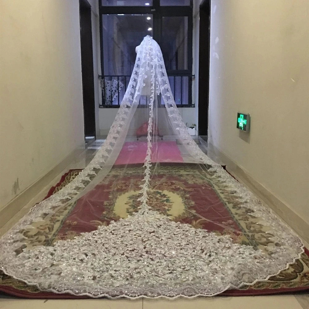Luxury Cathedral Bridal Veils Sequins 3M 4M 5M Appliques Lace Edge