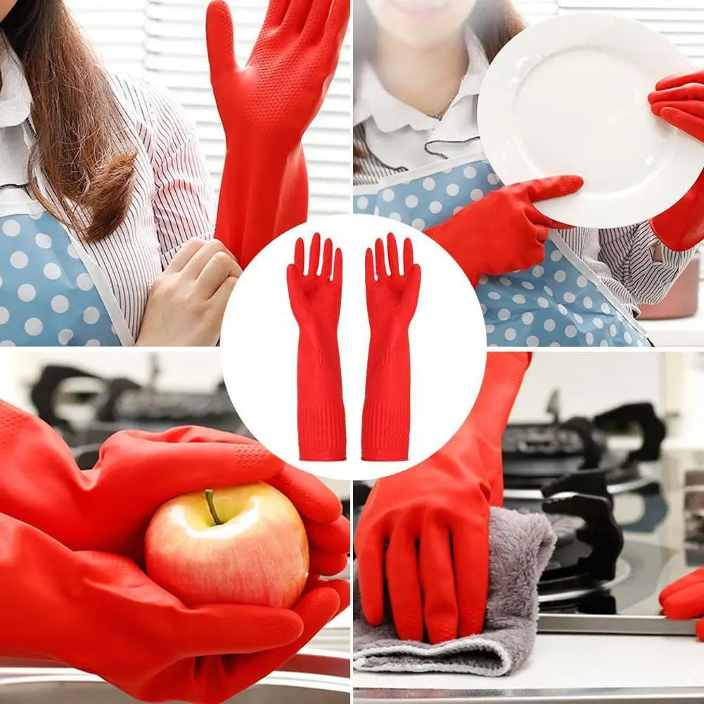 Kitchen Gloves Washing Dishes Cleaning Washing Red Long Rubber Sleeve Waterproof Latex Tool Gloves Gloves D8M5