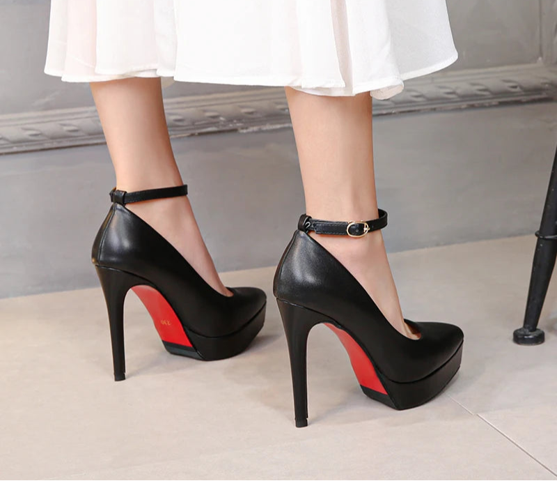 Pump Buckle Pointed Toe High Heels 12cm Women Platform Shoe