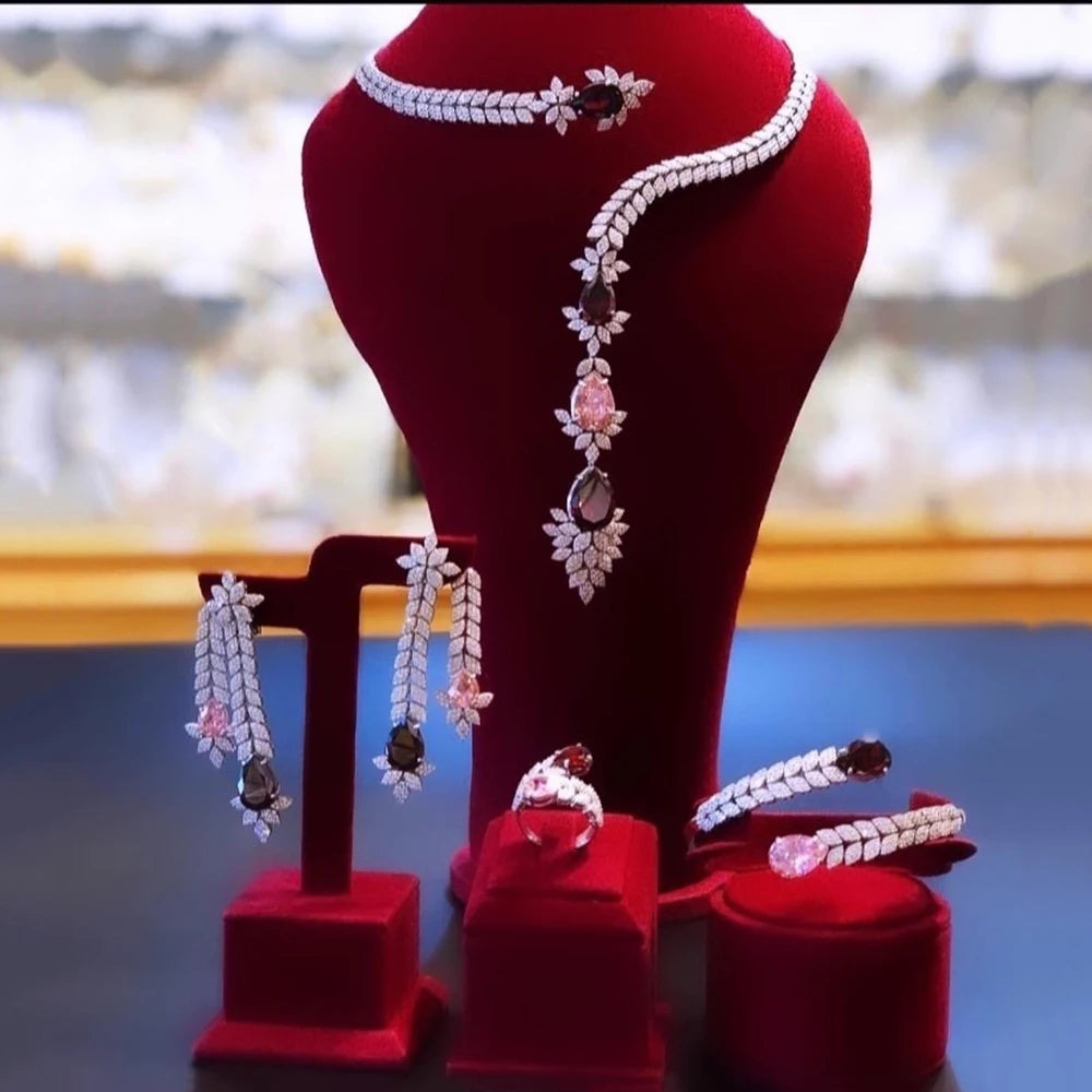 4PCS Green CZ Luxury African Dubia Jewelry Set