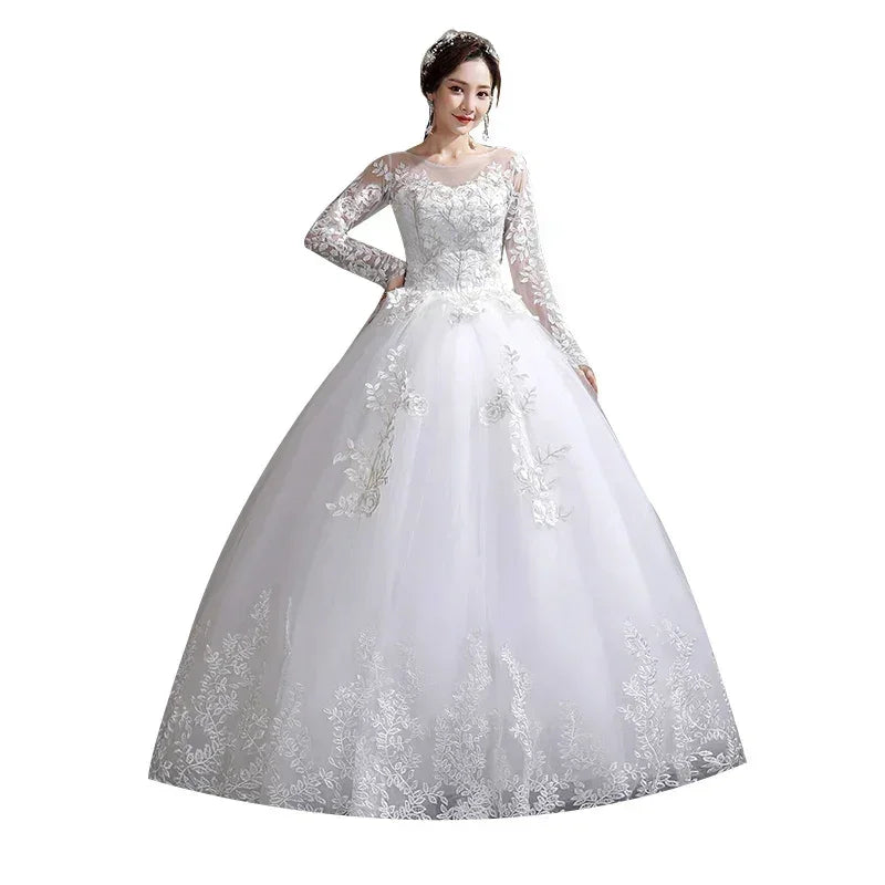 Custom Luxury Wedding Dress - Long Sleeve Ball Gown Plus Size