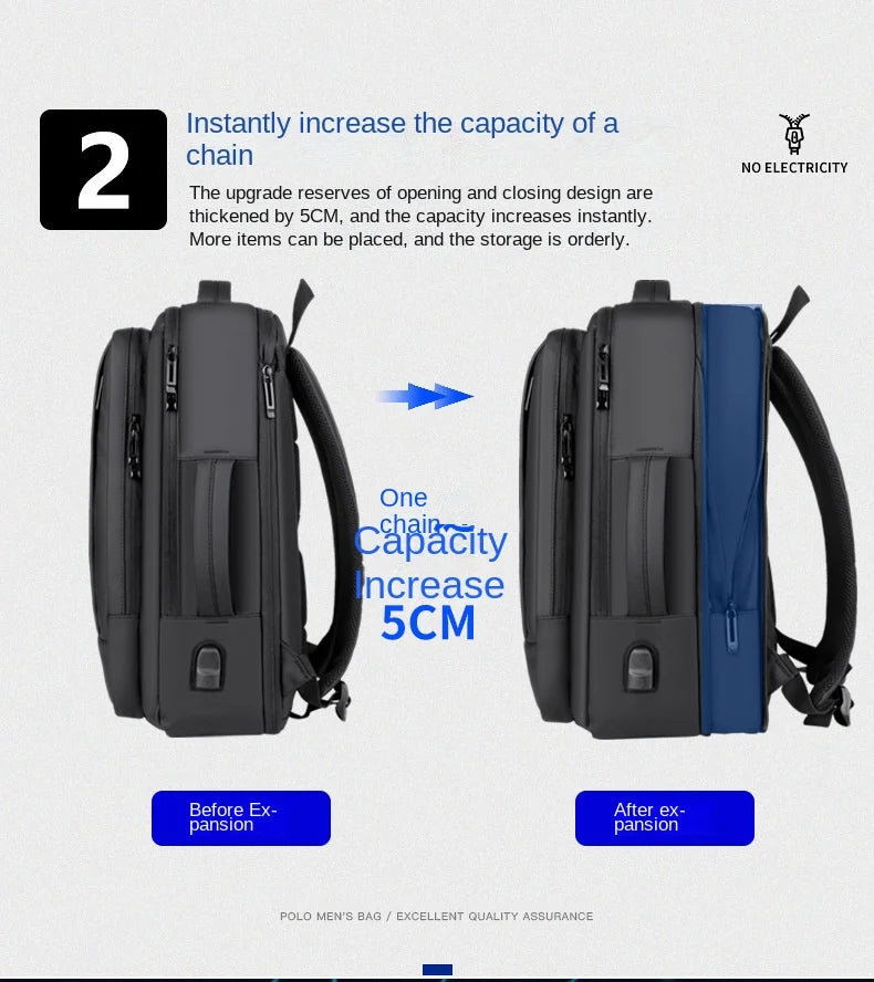 Men's Large Capacity Expandable Travel Backpack for 15.6 Inch Laptop Multi-function Anti-Theft