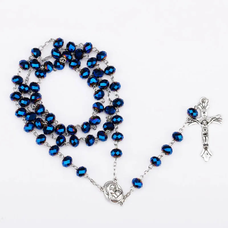 Catholic Prayer Long Chain Rosaries Jewelry for Men Women Stainless Steel Cross Pendant Necklaces