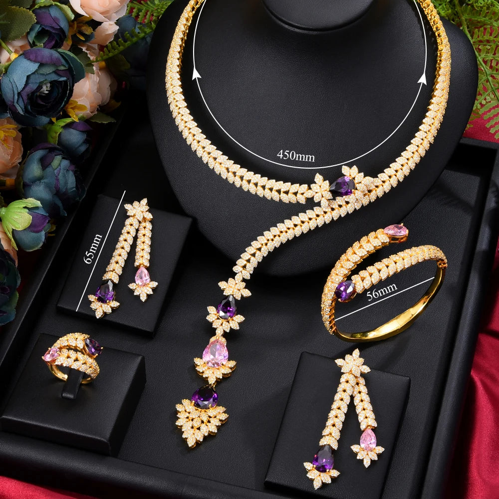 4PCS Green CZ Luxury African Dubia Jewelry Set