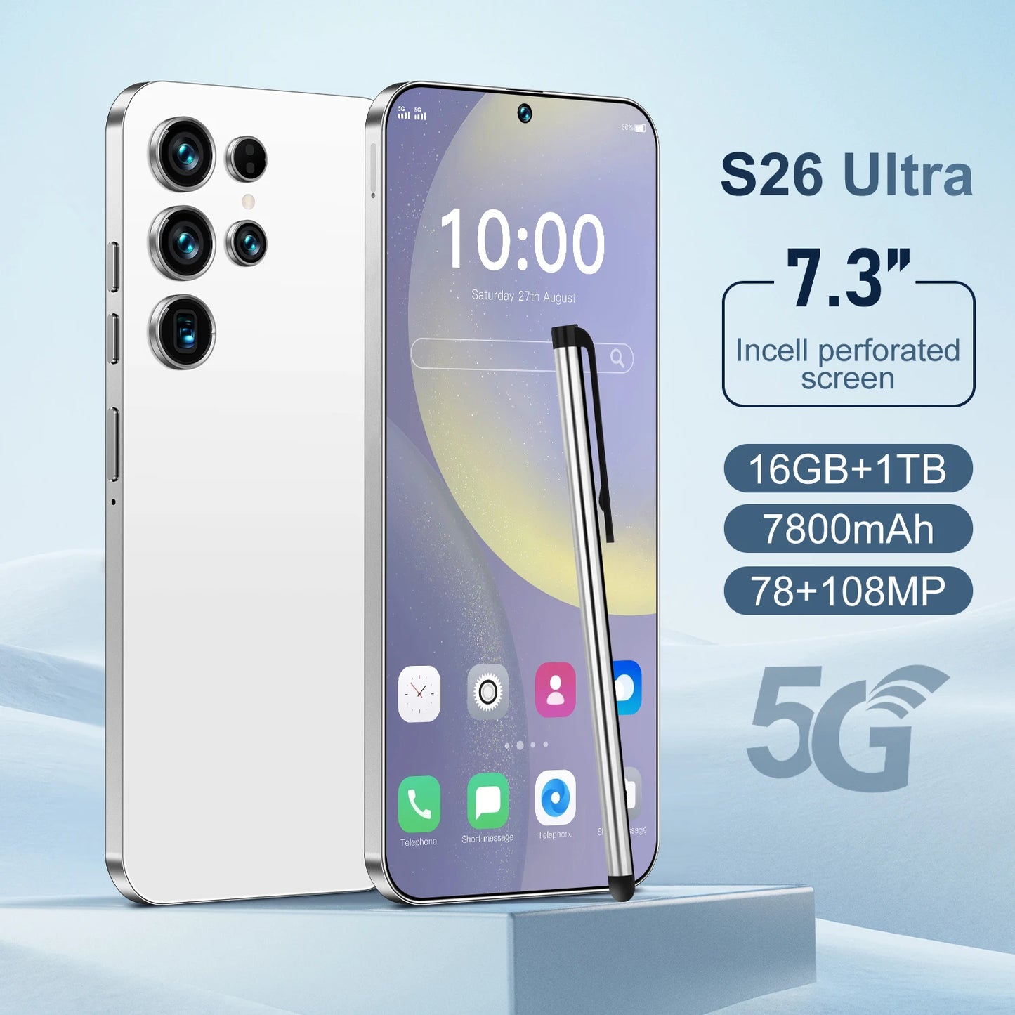 2025 New Original S26 Ultra Smartphones 16GB+1TB 5G Dual SIM Mobile Phone with HD Face Unlock Android 14 Deca Core CPU Spanish
