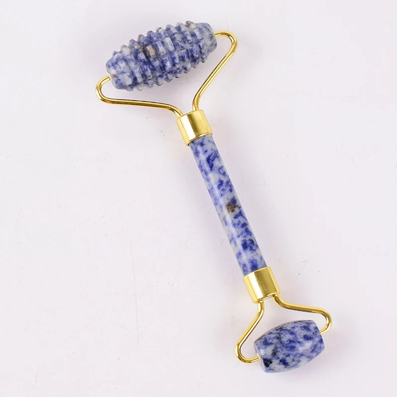 Acupuncture Massager Sawtooth Jade Roller Face Care Massage Tool Natural Rose Quartz Stone Gua Sha Health Neck Relax