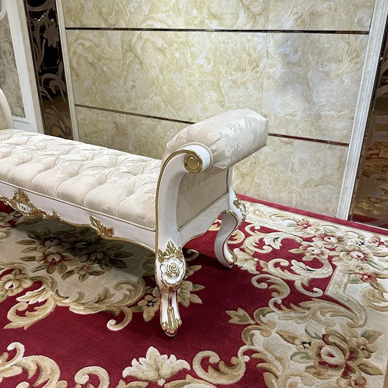 French Fabric Bed End Stool European-style Palace Luxury New Classical Solid Wood Room