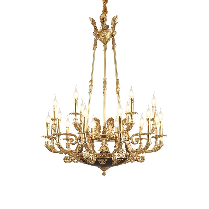High End Royal Antique Brass Chandelier Mid Century Big Pendant Light Baroque Bronze Copper for Living Room Bedroom