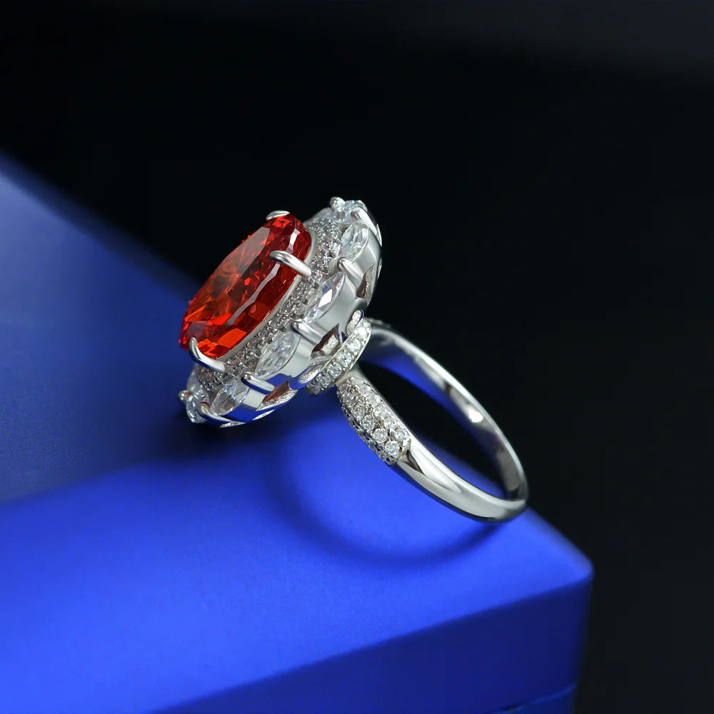 Radiant Cut 9*13MM Orange Gem Moissanite Ring 925 Sterling Silver Fine Jewelry