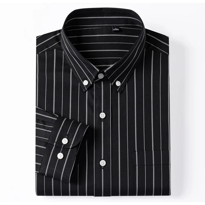 England Style Soft 100% Cotton Fashion Shirts Single Patch Pocket Long Sleeve Standard-fit Button-down Man Casual Striped Shirt