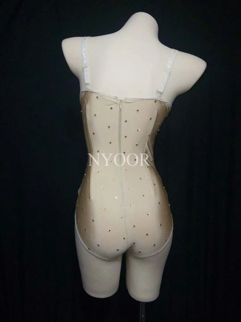Sparkly Gold Crystals Feather Women Bodysuit