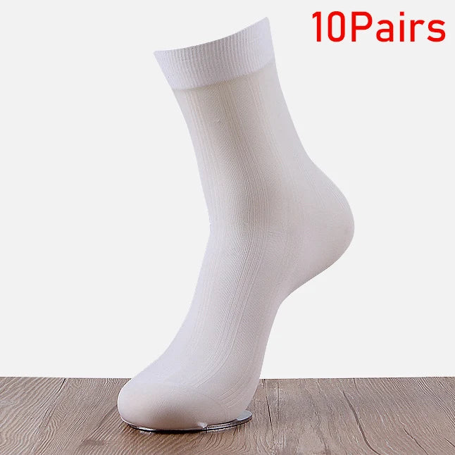 10pairs Bamboo Fiber Silk Men's Summer Socks Thin Stripe Breathable
