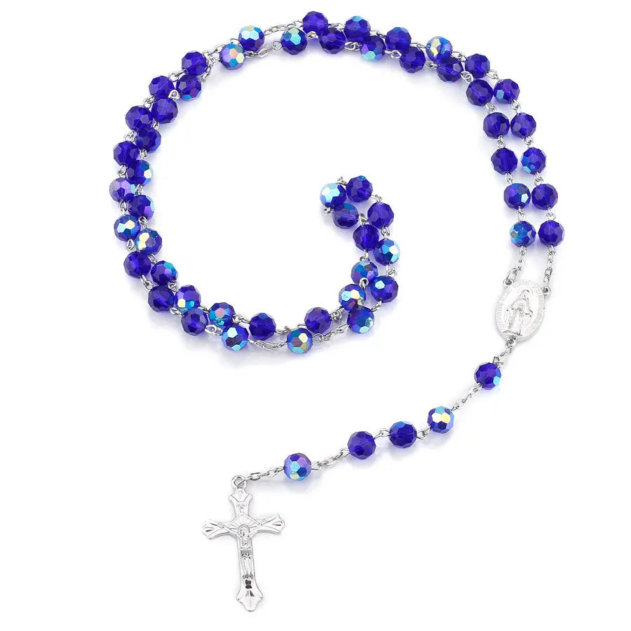 Catholic Prayer Long Chain Rosaries Jewelry for Men Women Stainless Steel Cross Pendant Necklaces