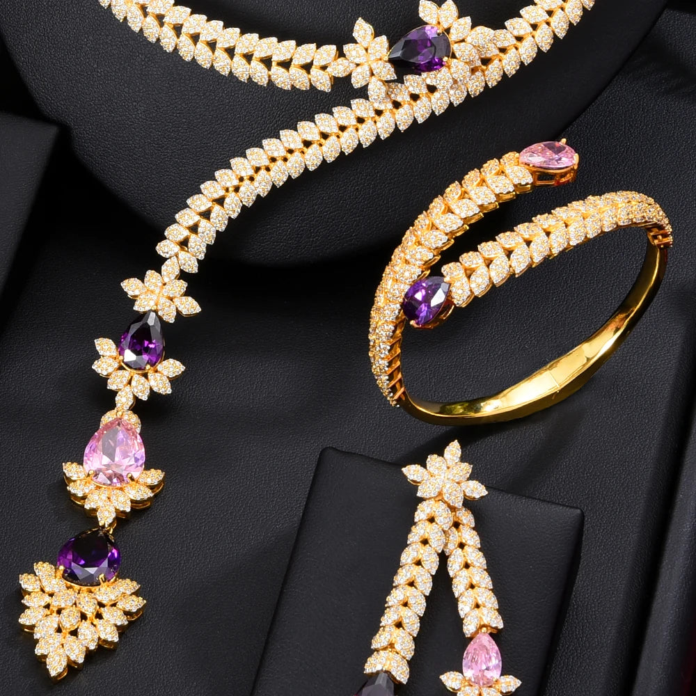 4PCS Green CZ Luxury African Dubia Jewelry Set