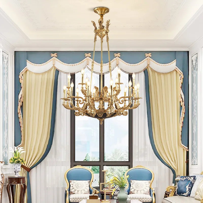 High End Royal Antique Brass Chandelier Mid Century Big Pendant Light Baroque Bronze Copper for Living Room Bedroom