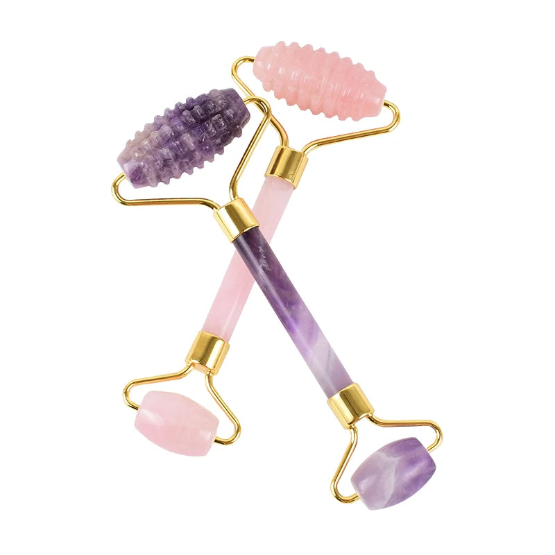 Acupuncture Massager Sawtooth Jade Roller Face Care Massage Tool Natural Rose Quartz Stone Gua Sha Health Neck Relax