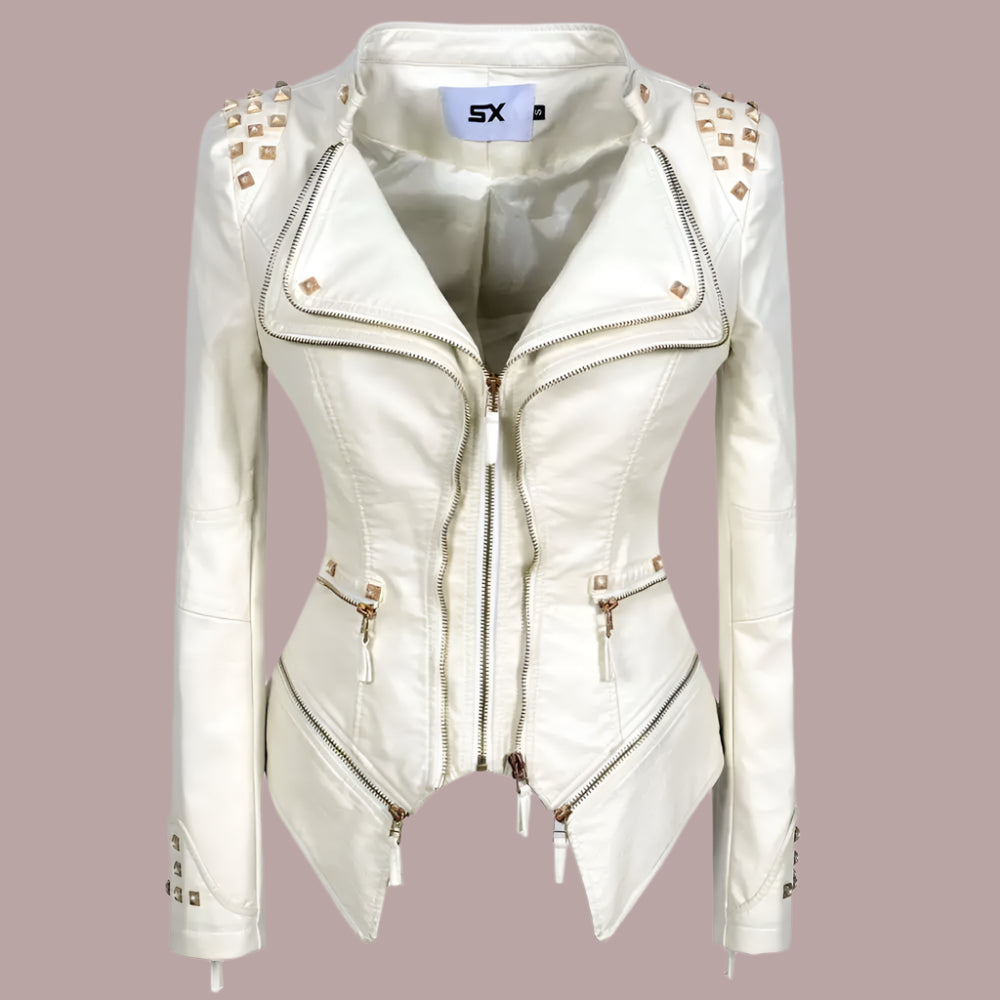 Fashion Women Smooth Motorcycle PU Leather Faux Jacket Long Sleeve