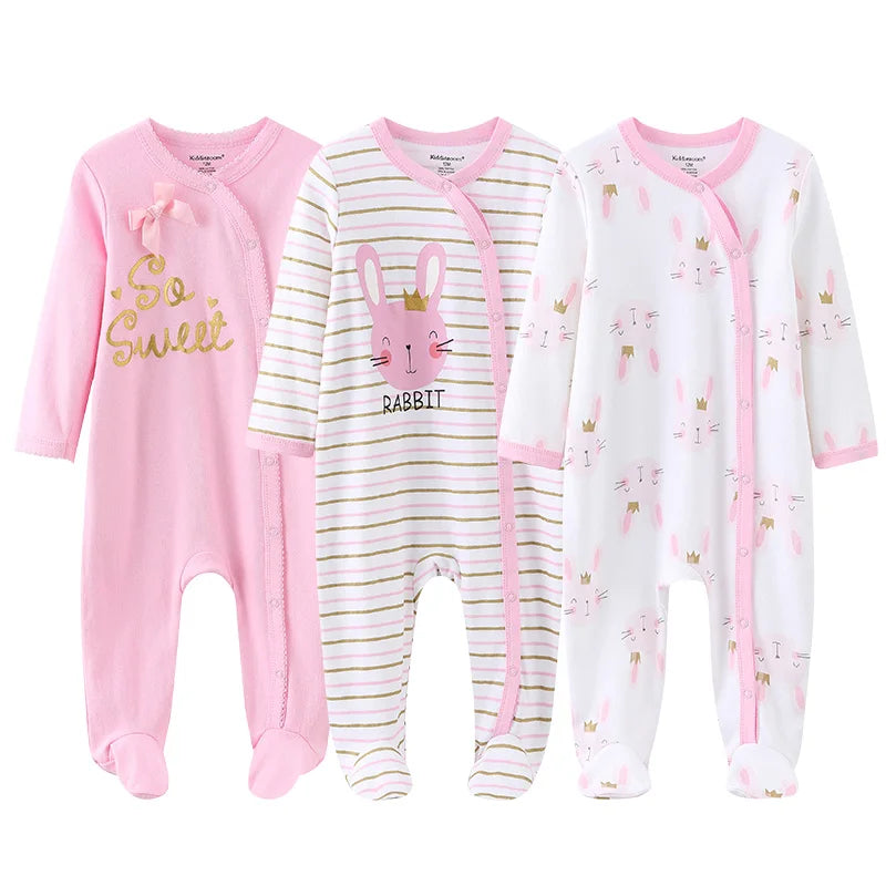 0-12Months Baby Rompers Newborn Pajamas Girls Boys 100% Cotton Long Sleeve 1/2/3 Pieces