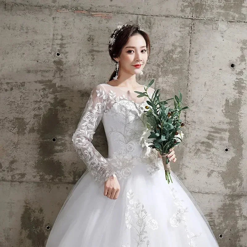 Custom Luxury Wedding Dress - Long Sleeve Ball Gown Plus Size