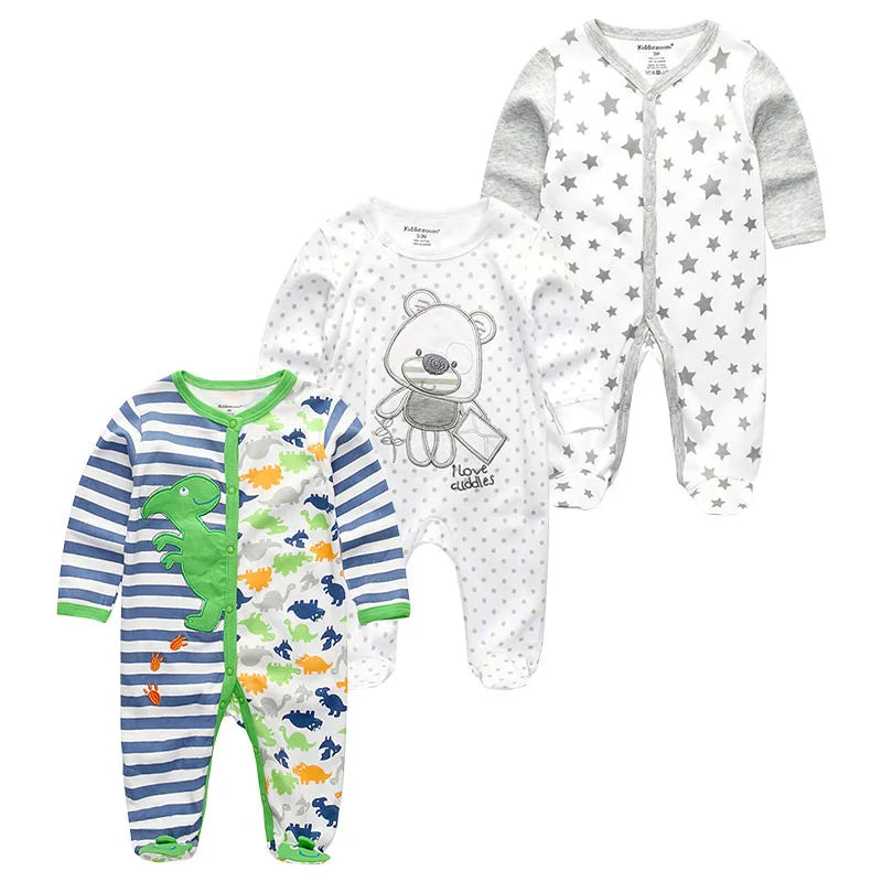 0-12Months Baby Rompers Newborn Pajamas Girls Boys 100% Cotton Long Sleeve 1/2/3 Pieces