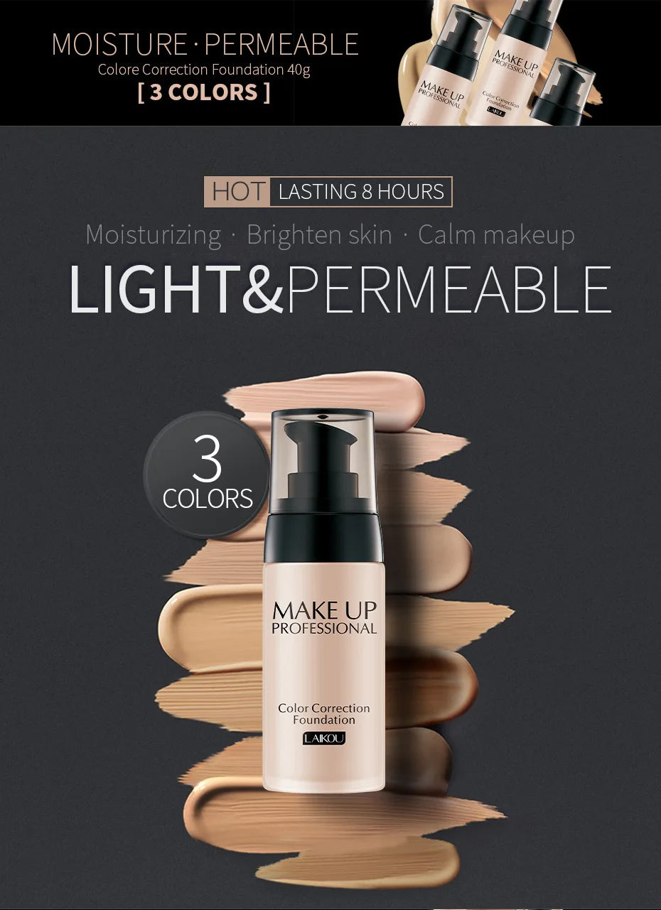 Makeup Base Face Liquid Foundation BB Cream Concealer Moisturizer Oil-control Whitening Waterproof 40g