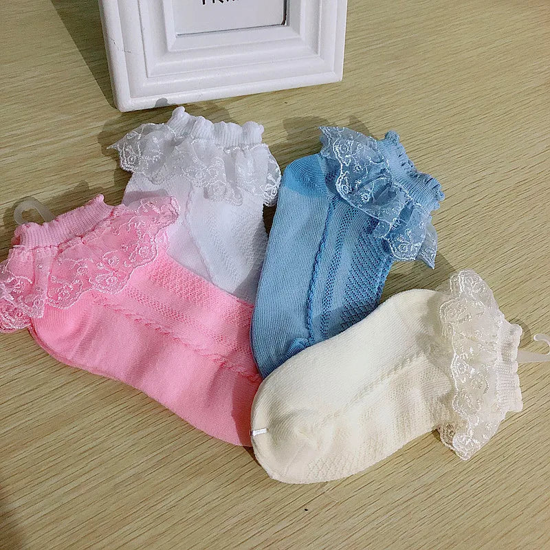 Breathable Cotton Socks with Ruffle Lace