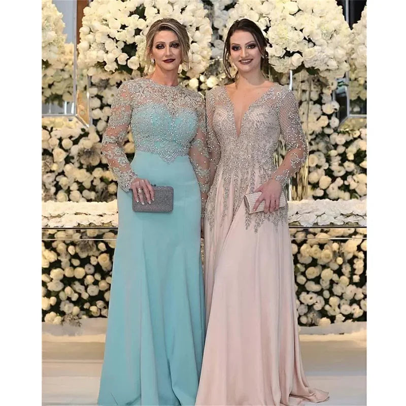 Elegant Luxury Crystals Beading Two Styles Chiffon Plus Size Party Gowns Evening Dress