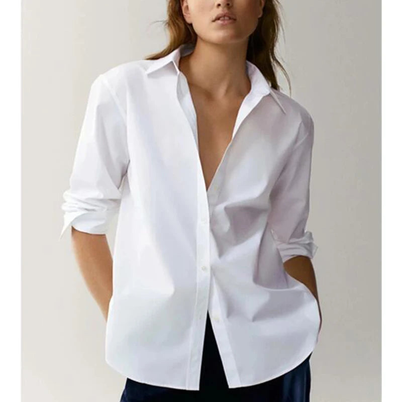 England Style Poplin Solid White Women Blouse