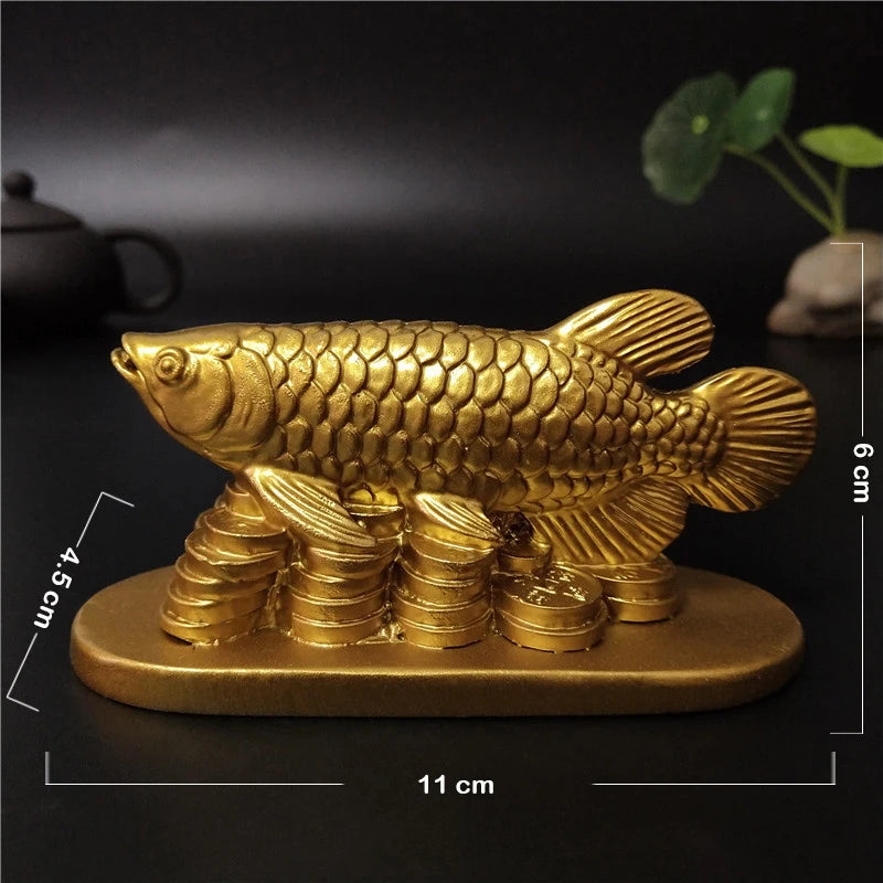 Gold Animal Fish Statue Figurines Lucky Ornaments Home Decoration Feng Shui Gifts