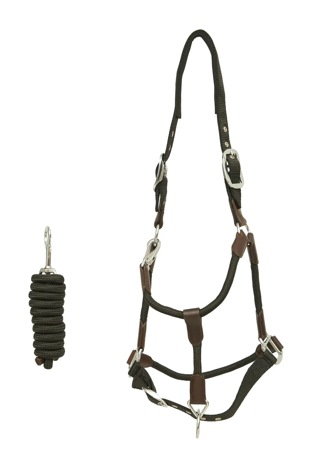 Huntley Nylon Halter and Removable Lead with Snap, Black