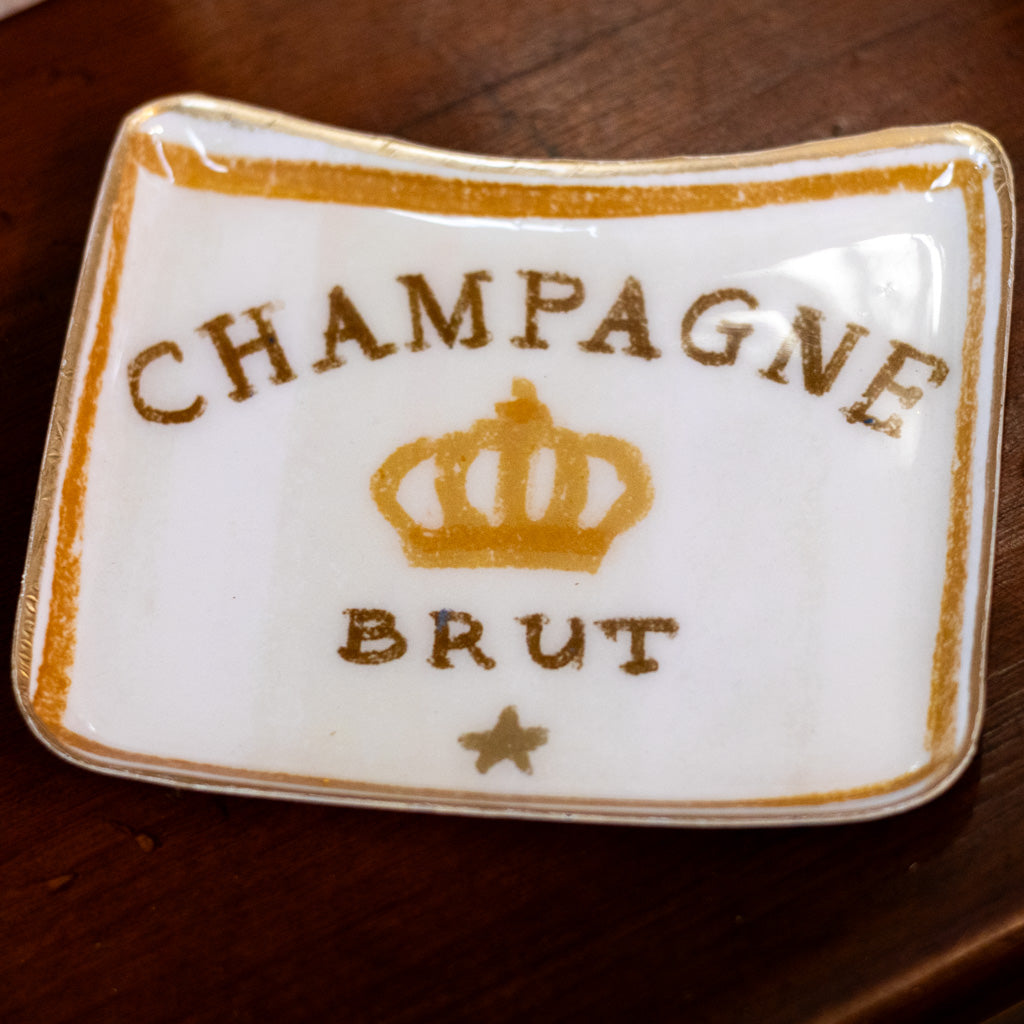 Cream Enameled Metal Tray "Champagne Brut"