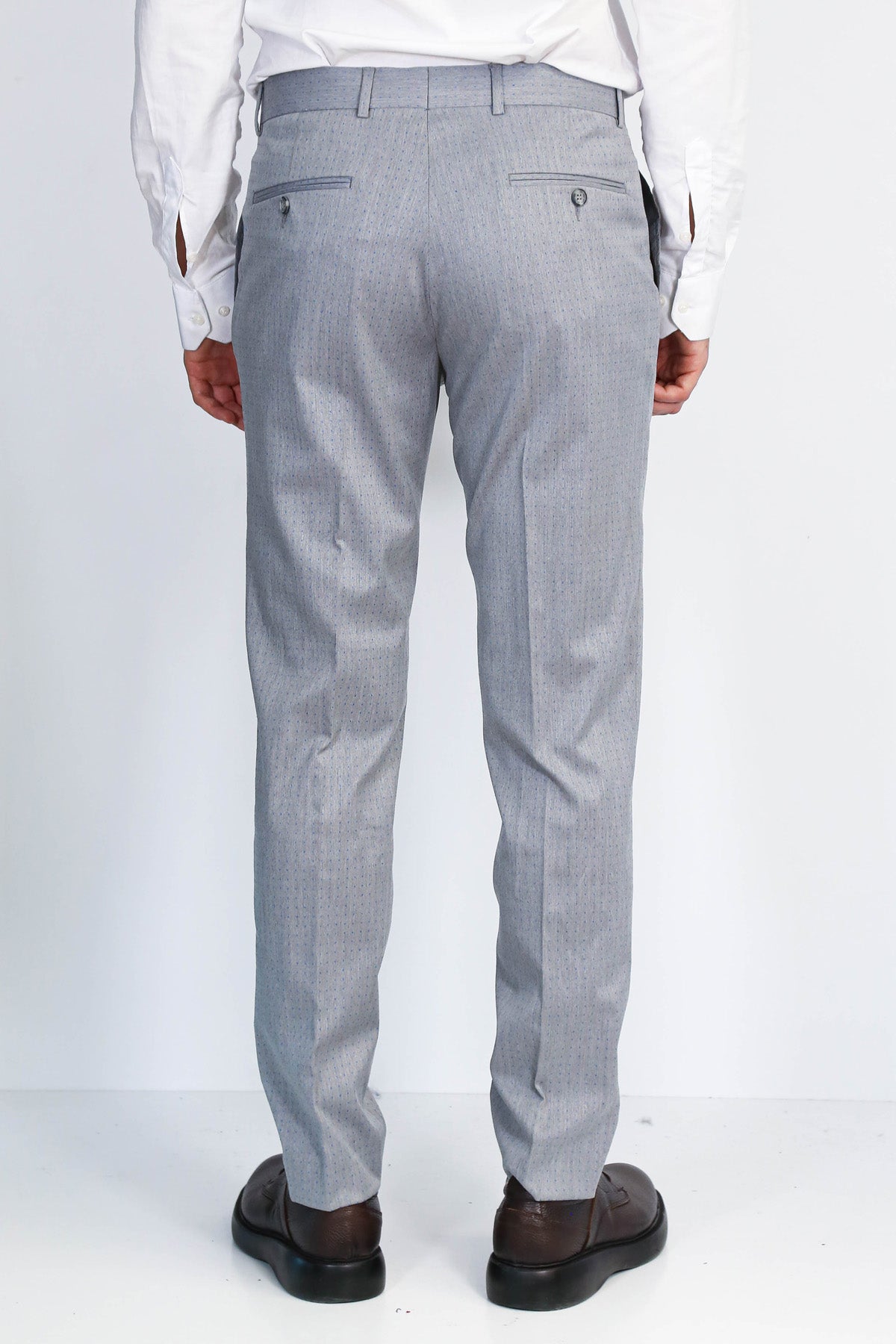 Light Grey Micro Patterned Slim Fit Dress Trousers – Wessi