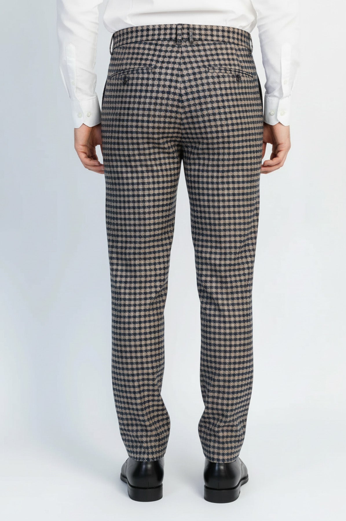 Navy Beige Checkered Fabric Trousers – Wessi