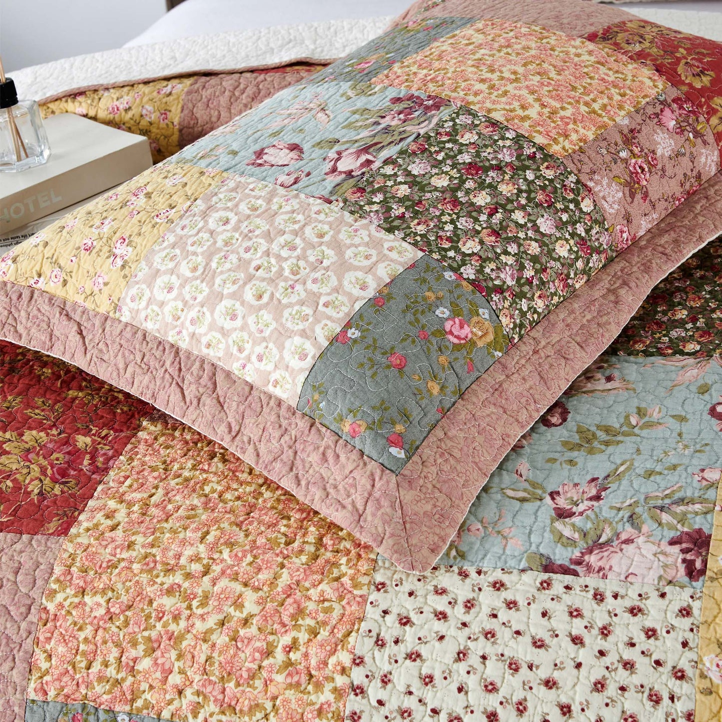 100% Cotton Summer Royal Garden Floral King Size Pillow Sham, Boho Style, Yellow and Pink, Room Decor, Graduation Gifts