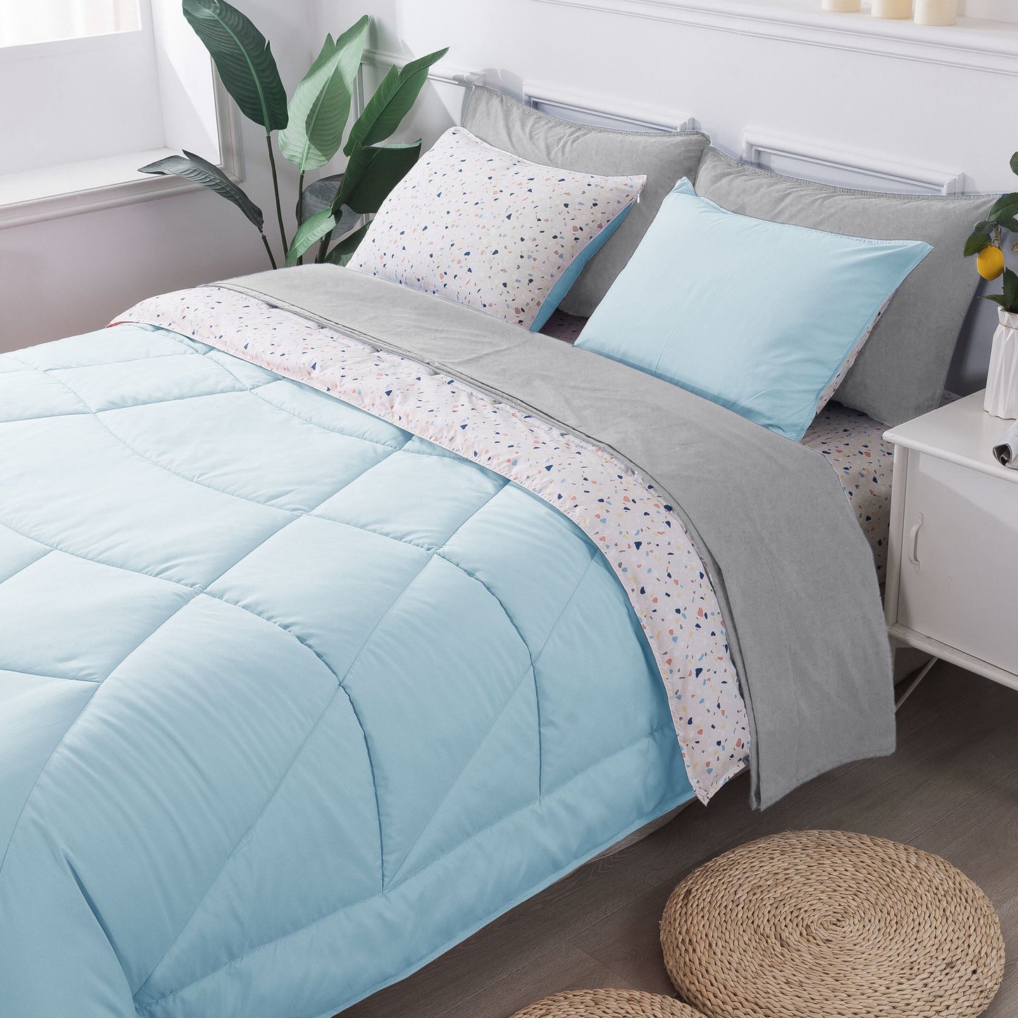 Reversible 5 and 7 Piece Ultra Soft Cozy Bed Comforter Sets, Room Decor