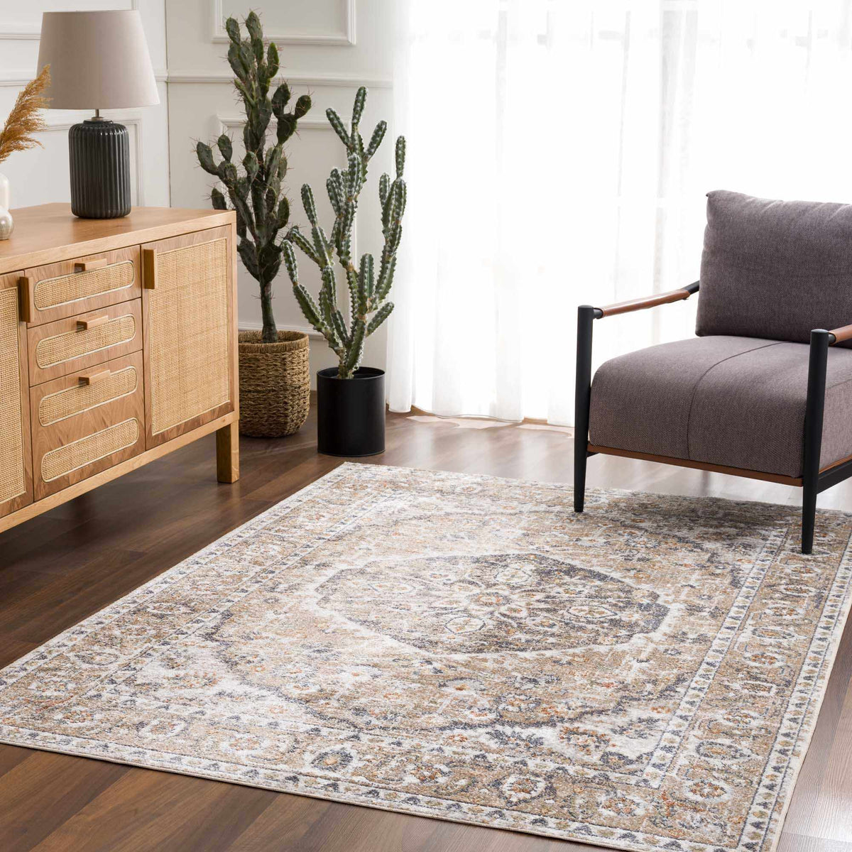 Beige Hiti Washable area rug