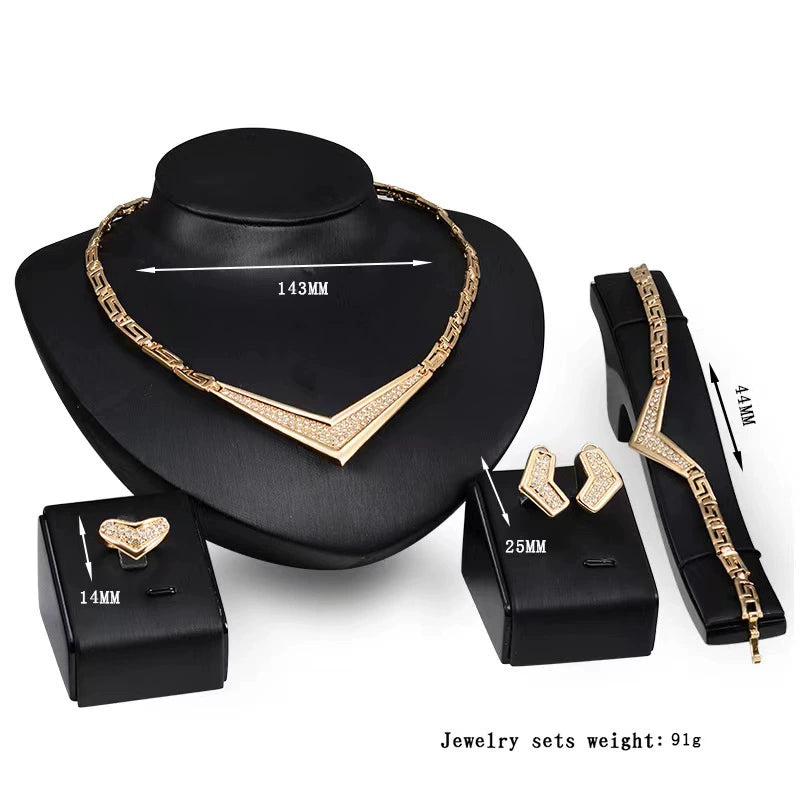Fashion Inlaid Jewel Rhinestone Clavicle Chain Women's Banquet Earrings