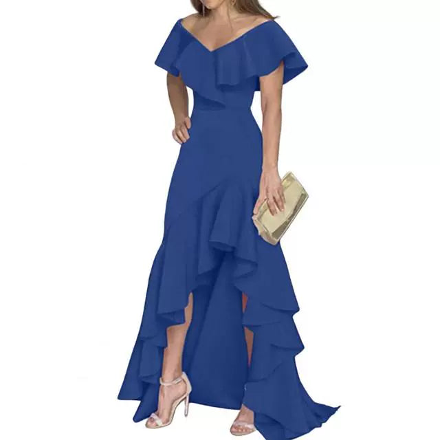 V-neck Flounce Irregular Dress
