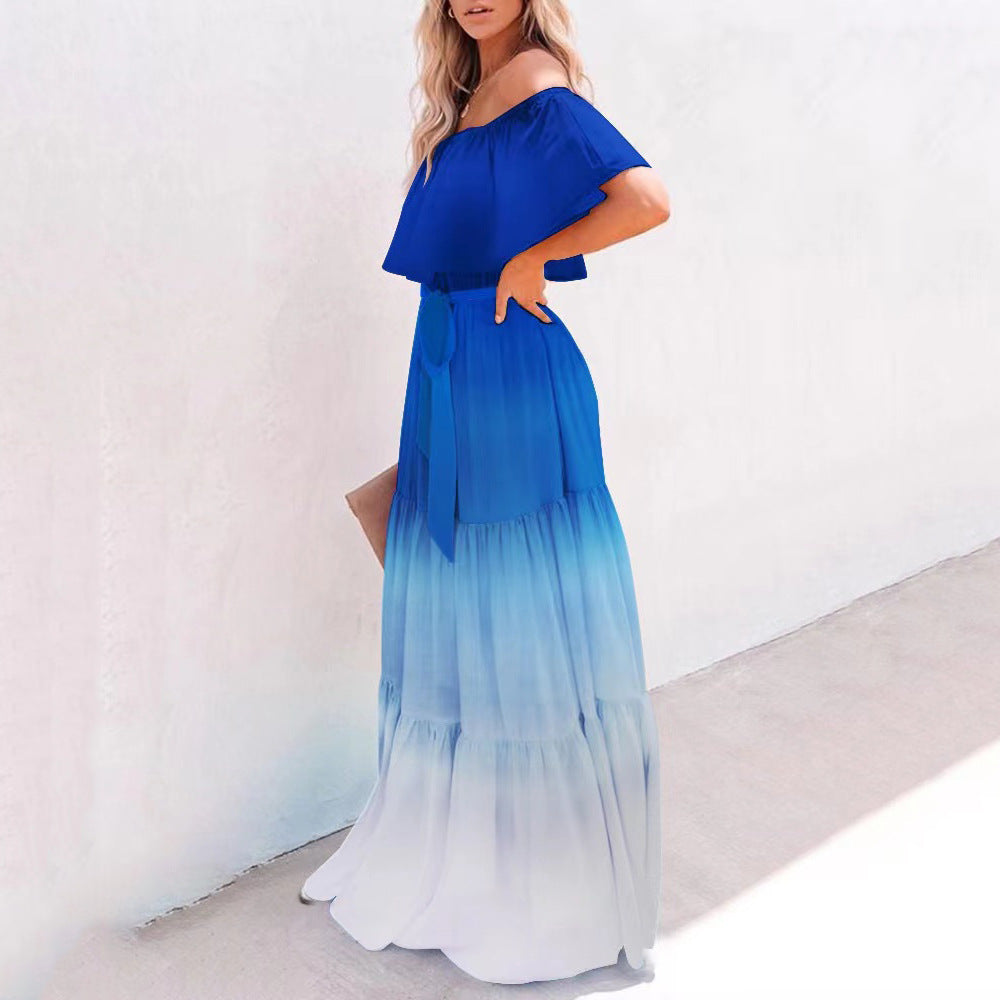 Women Summer Sexy Tie-Dye Stitching Print Dress
